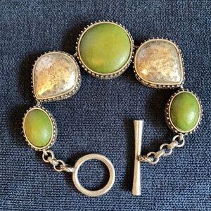 Lucky Brand olive green and silver tone toggle bracelet